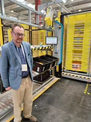 Mark Andrews at Amazon's Operations Innovation Laboratory in Vercelli, northern Italy