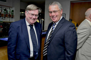 National FA Council chairman Barry Bright, left, with Shropshire FA vice chairman Dave Simpson. Image: Jo Pearce.