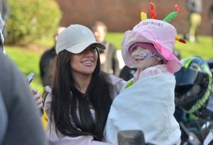 Mother Lauren and daughter Winnie after the hats were delivered.