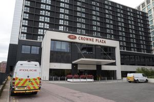 Police at the Crowne Plaza Hotel, off Holliday Street, in Birmingham. Photo: Snapper SK