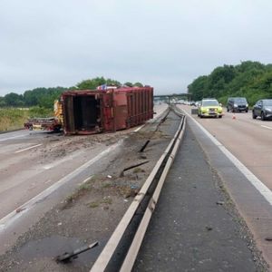 The overturned lorry on the M54. Photo: National Highways