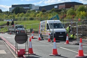 Roadworks ahead of trams arriving at Merry Hill