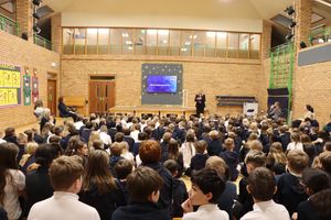 Jo Higgins welcoming Greenfield Primary School Pupils into Dudley Academies Trust 