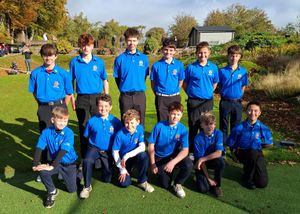 The Shropshire & Herefordshire Under-14s, who faced off against the senior side at Church Stretton Golf Club. Back row, from left: Max Hillier, Edward Noblic, Finlay Baldwin, Lewis Evans, Ollie Lambert, and Will Morley. Front: Jacob Child, Ollie Evans, Alex Meek, Henry Gurney, Haydn Price and Dylan Walters.