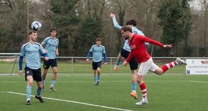 Whitchurch Alport's Harry Morris heads at goal against Studley. Picture: Liam Pritchard