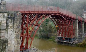 The nearly finished red bridge