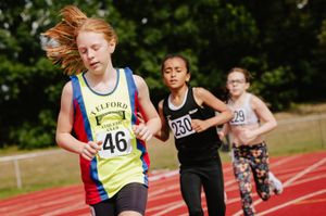 LAST COPYRIGHT SHROPSHIRE STAR JAMIE RICKETTS 11/09/2021 - Telford Games at Oakengates Leisure Centre. In Picture: U11 Girls 600m.