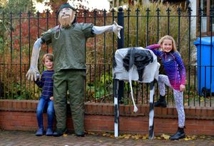 Hamish and Oona Gowan show off their scarecrow of a veterinary nurse