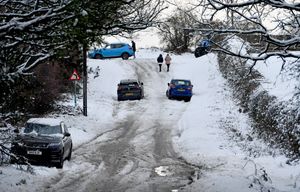 The scene around Aldridge after heavy snowfall.Abandoned cars along Bridle Lane.