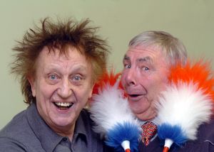 Ken Dodd with fellow comedian Tommy Mundon before his performance at Dudley Concert Hall in 2005