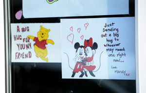 Colourful drawings have been placed in the windows of Mandy Rayner's home.
