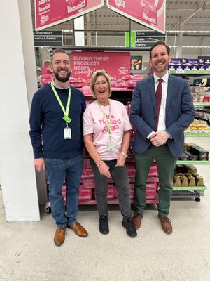 Alex Ballinger MP meeting store manager Matt and fundraising champion Gaye
