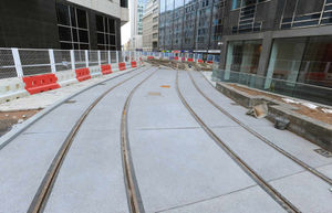 Some of the completed track for the extension to the Midlands Metro.