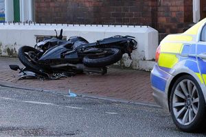 A motorbike involved in a crash with a Ford Ka on Abbey Foregate, Shrewsbury