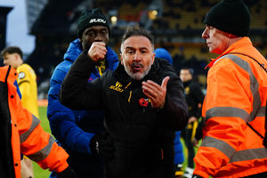 Wolves boss Pereira in front of the South Bank after the game