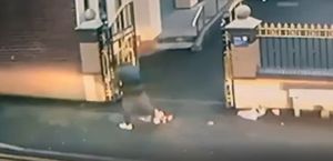The CCTV video shows a man dumping meat outside the gates of the Gurdwara
