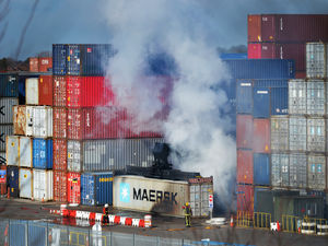 Supporting image for story: Smoke billows above Cannock after blaze at storage container site