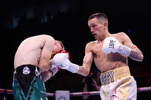 Liam Davies punches Kurt Walker during their IBF International Featherweight title fight at Motorpoint Arena Nottingham on May 10, 2025 in Nottingham, England. (Photo by Alex Livesey/Getty Images)