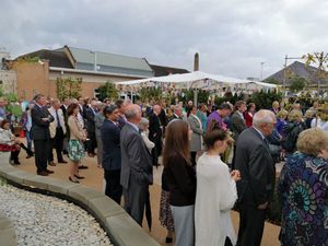 Gathering for speeches in the garden