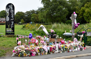 Floral tributes at Turnstone Road where seven year old Katniss Seleznev was killed 