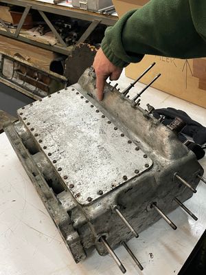 One of the cracks in a front engine block of Sunbeam 1000hp