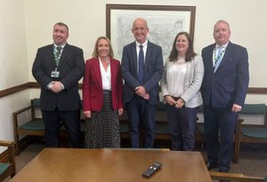 Shropshire MPs Helen Morgan (second left), Julia Buckley (second right) and Mark Pritchard (right) met with Martin Jones from the Office of Rail and Road to discuss the proposals.