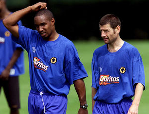Ince on his first day of training at Wolves, alongside Denis Irwin