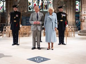 Supporting image for story: Charles and Camilla attend service to dedicate memorial stone to the late Queen
