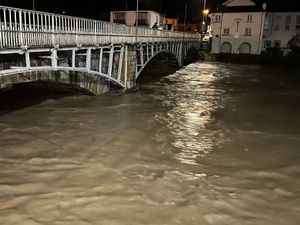 Supporting image for story: Storm Franklin: Record river levels flood roads and lead to rescue missions in Mid Wales