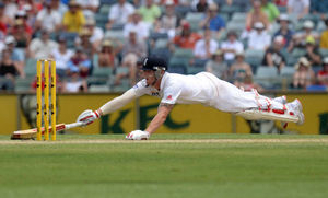 England's Ben Stokes dives to avoid being run out on 91 runs
