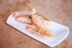 Slices of toasted bread for the pan con tamate