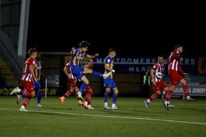Tom Bayliss of Shrewsbury Town scores a goal to make it 2-2 (AMA)