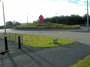 One of Patrick's stunts – a pink tent at a roundabout in Priorslee