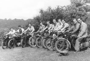 Motorcycling became a popular activity after the Ludlow & District Motor Club was formed in 1919. Here a group of enthusiasts gather on the Whitcliffe in about 1950.