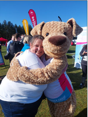 Nugget, the Newlife mascot having fun at the Cannock Chase Running Festival in 2024