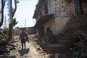 Bleak landscape - a buddhist temple between Charikot and Kathmandu