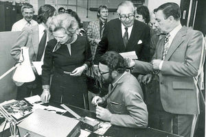 Margaret Thatcher at sister paper Express and Star in 1978 with owner Malcolm Graham