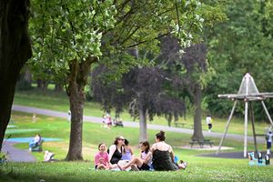 The park was full of people enjoying the hot weather