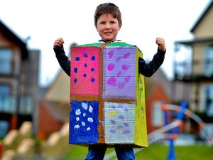 Supporting image for story: 'His special power is making people stay two metres apart': Telford's Finlay, aged 7, builds virus-busting robot