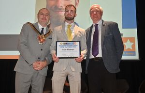 Mayor Craig Collingswood and Awards Chairman Mel Eves with Frazer Humphreys.