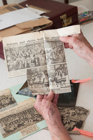 Moira Humphreys with some of the many cuttings she has from a lifetime’s involvement with the Llangollen International Musical Eisteddfod.