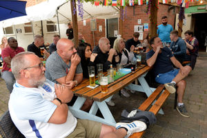 England fans at The Old Bush Inn, Albrighton 