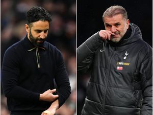 Composite image of Manchester United manager Ruben Amorim (left) and Tottenham boss Ange Postecoglou