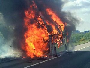 Supporting image for story: Coach bursts into flames on the M6