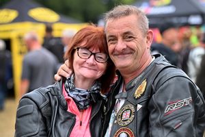 Gillian Paul (left) who said she was saved by the Midlands Air Ambulance last year with Anthony Paul