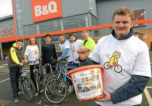 Simon Rowlands, front, Chris Rolfe, Craig Dawson, Dane Haycocks, Jack Davies, Neil Harding and Fred Jones cycled from the B&Q store in Telford to B&Q in Shrewsbury to raise money for Children in Need