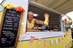 Pat Parkes from The Shropshire Ice Cream Company, Telford, in her vintage caravan