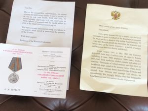 The Russian Embassy wrote to Fred to honour his work in the Second World War