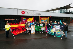 People protested the proposed closure of ticket offices in Telford on Saturday.