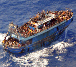 The migrant boat which capsized off the coast of Greece, killing at least 79 people. Photo: Greek Coast Guard.